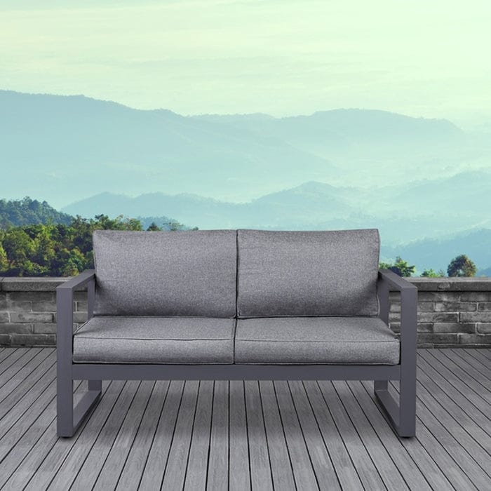 Baltic Outdoor Love Seat - Black Frame with Desert Brown Cushions - Outdoor Art Pros