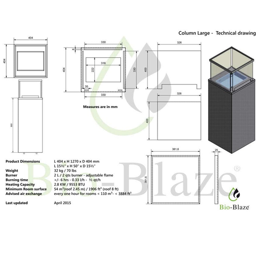 Bio-Blaze Column Bio-Ethanol Fireplace - Large