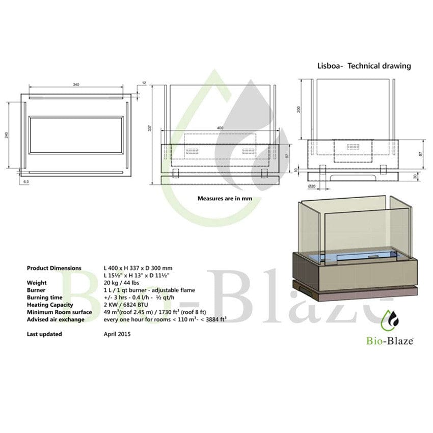 Bio-Blaze Lisboa Bio Ethanol Fuel Fireplace