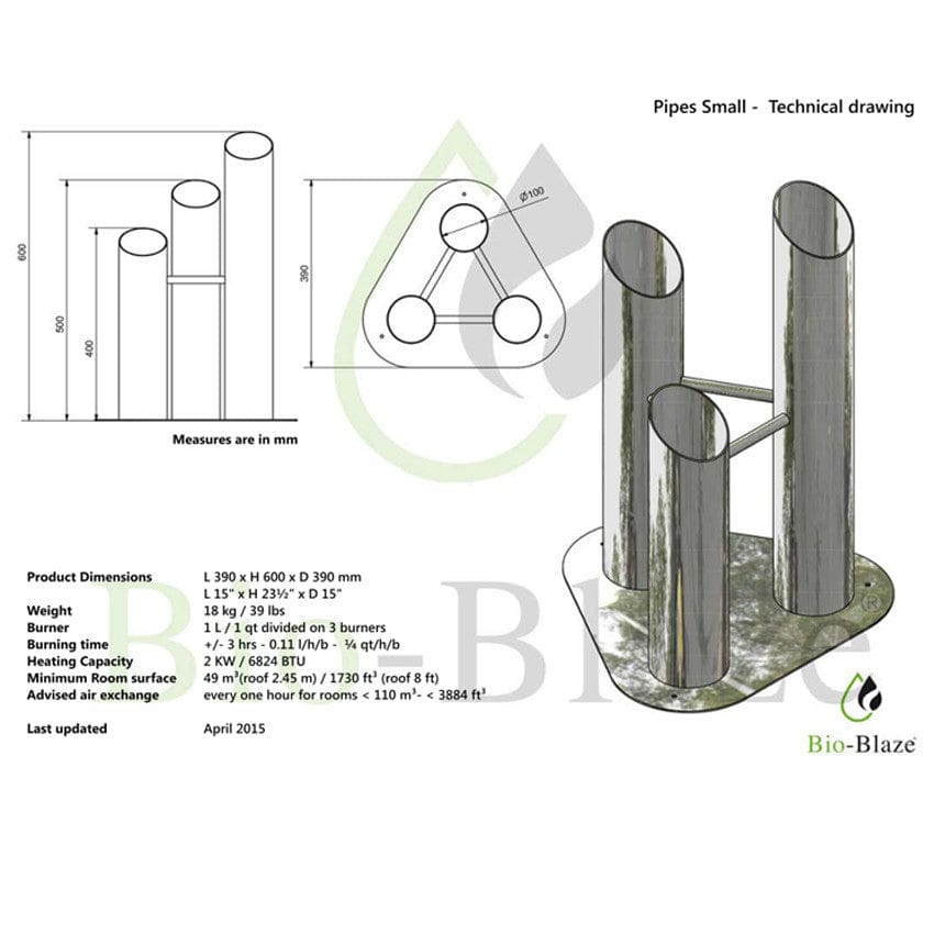 Bio-Blaze Pipes Small Bio-Ethanol Fireplace