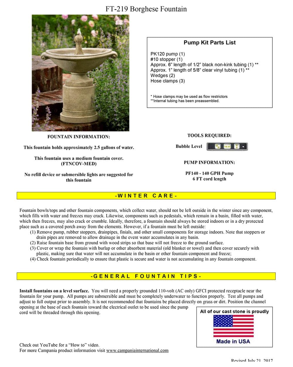 Borghese Water Fountain - Outdoor Art Pros