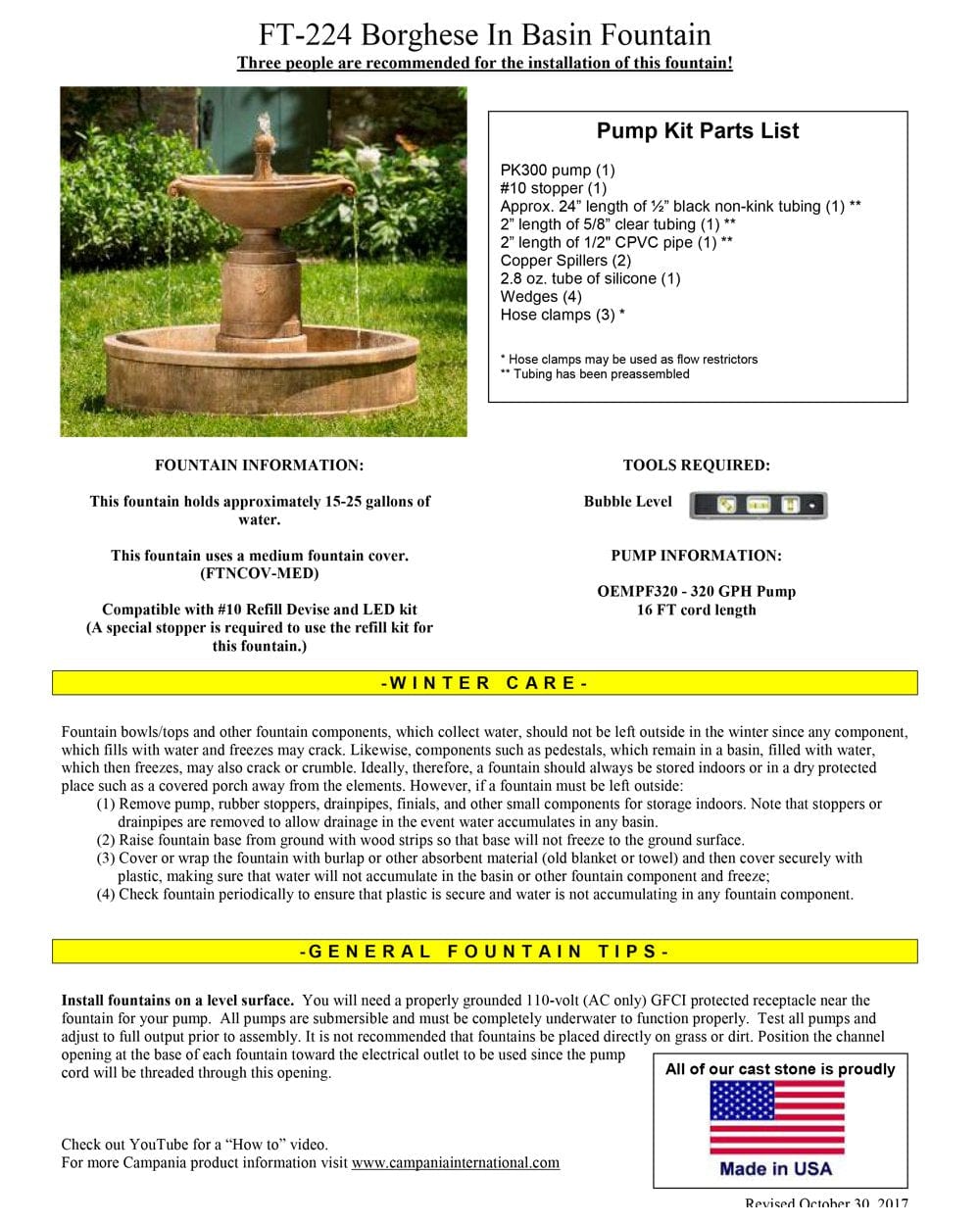 Borghese Water Fountain in Basin - Outdoor Art Pros