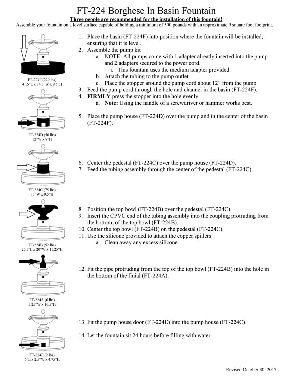 Borghese Water Fountain in Basin - Outdoor Art Pros