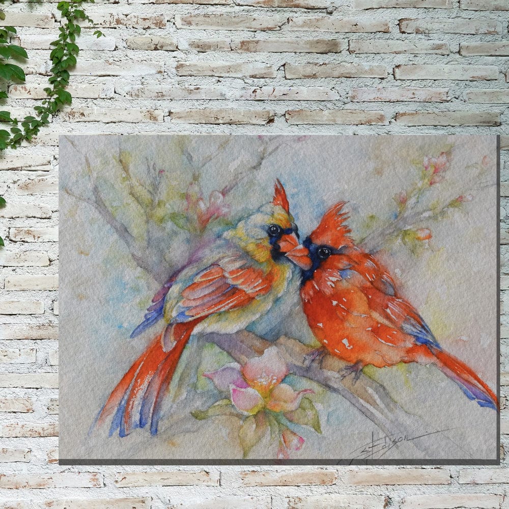 Cardinal Courtship Outdoor Canvas Art - Outdoor Art Pros
