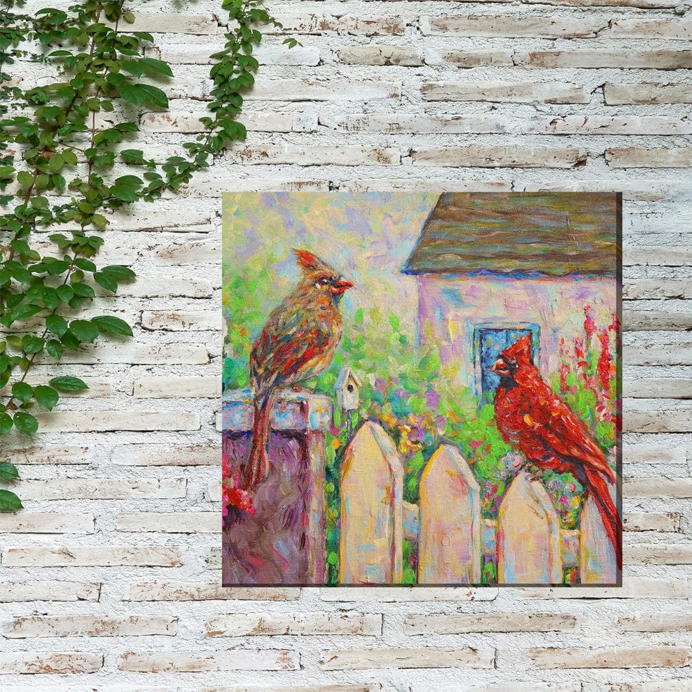 Cardinal on Fence Outdoor Canvas Art - Outdoor Art Pros