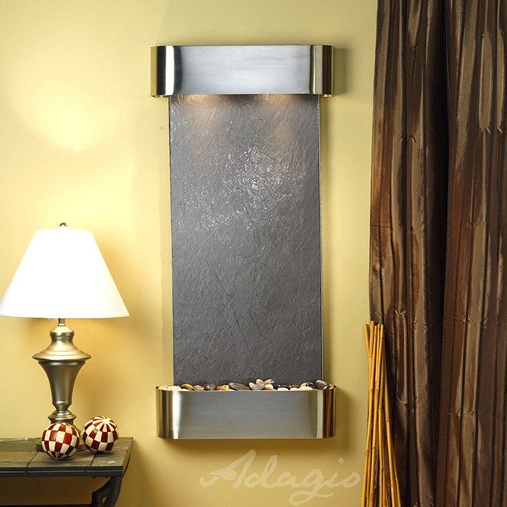 Cascade_Springs_Stainless_Steel_with_Rounded_Corners_and_Black_Feather_Stone_Slate - Outdoor Art Pros