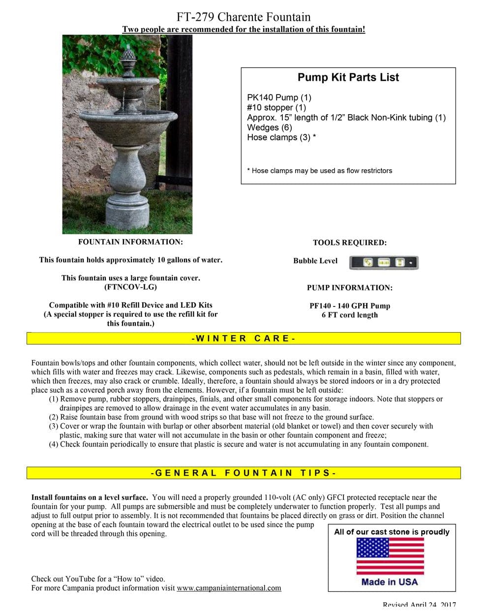 Charente Water Fountain - Outdoor Art Pros