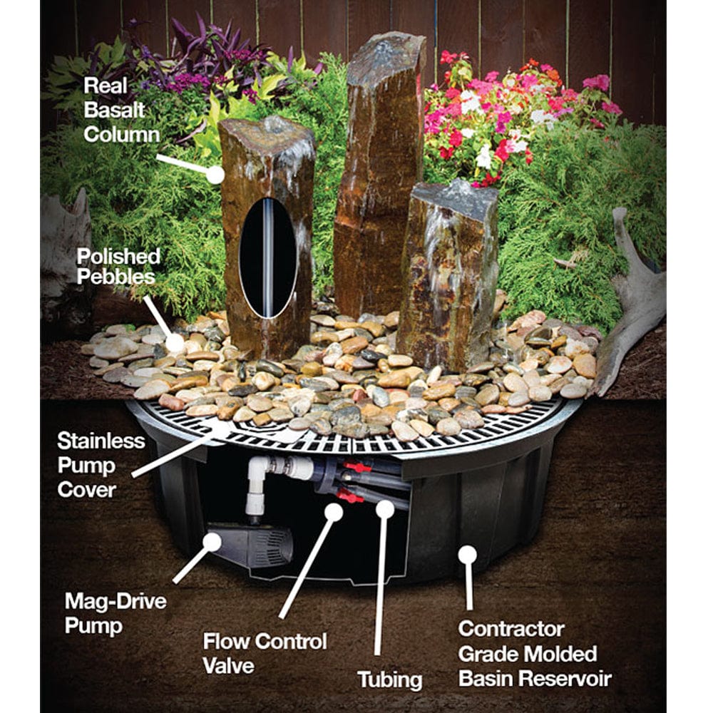Chiseled Black Basalt Column Outdoor Fountain - Outdoor Art Pros