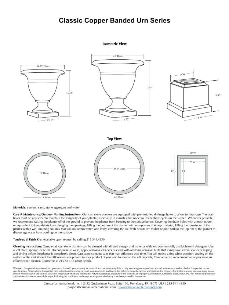 Classic Copper Banded Urn - Large - Outdoor Art Pros