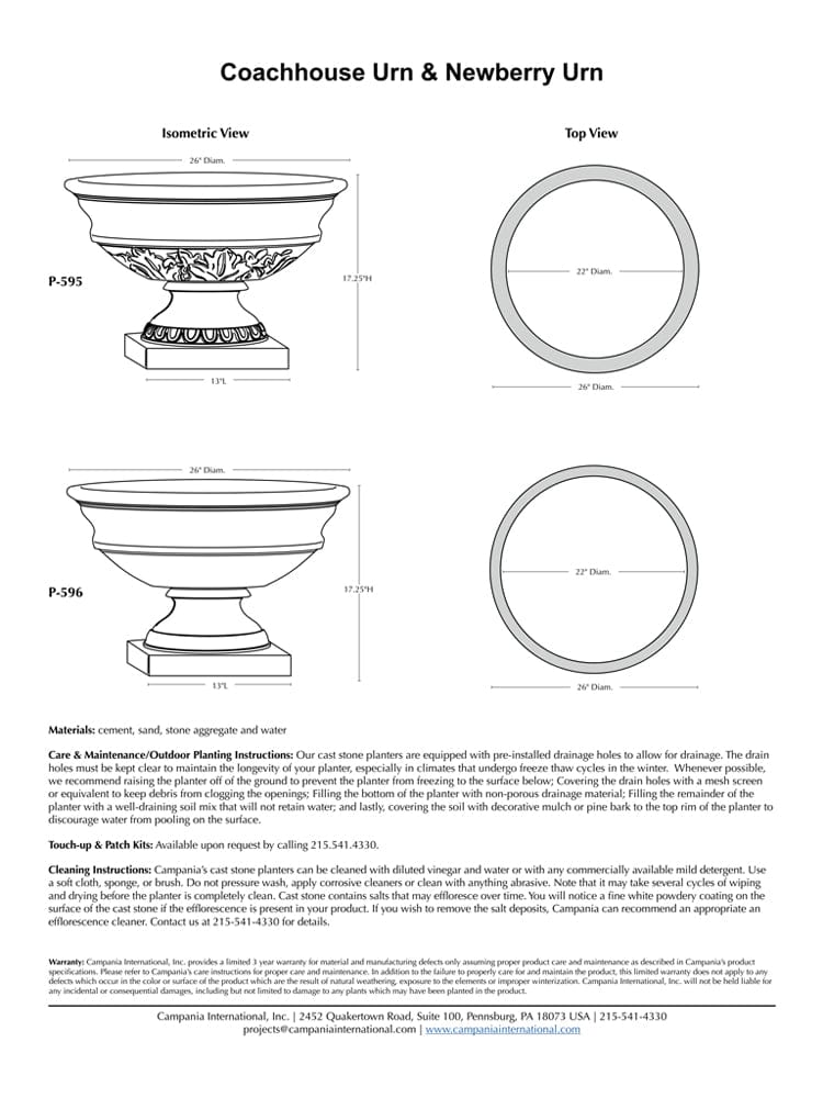 Coachhouse Urn Garden Planter - Outdoor Art Pros