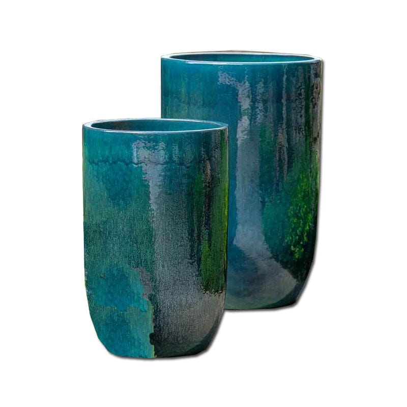 Cole Glazed Terra Cotta Planter Set of 2 in Indigo Rain - Outdoor Art Pros