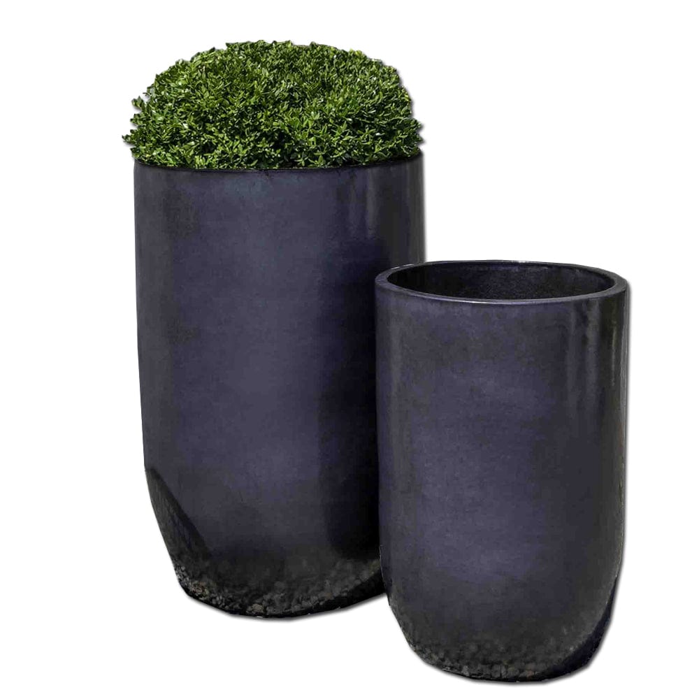 Cole Glazed Terra Cotta Planter Set of 2 in Metal Grey - Outdoor Art Pros