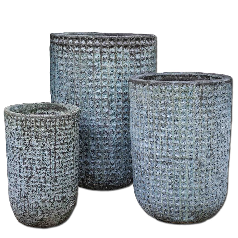 Escada Glazed Tall Planter Set of 3 in Verdigris Finish