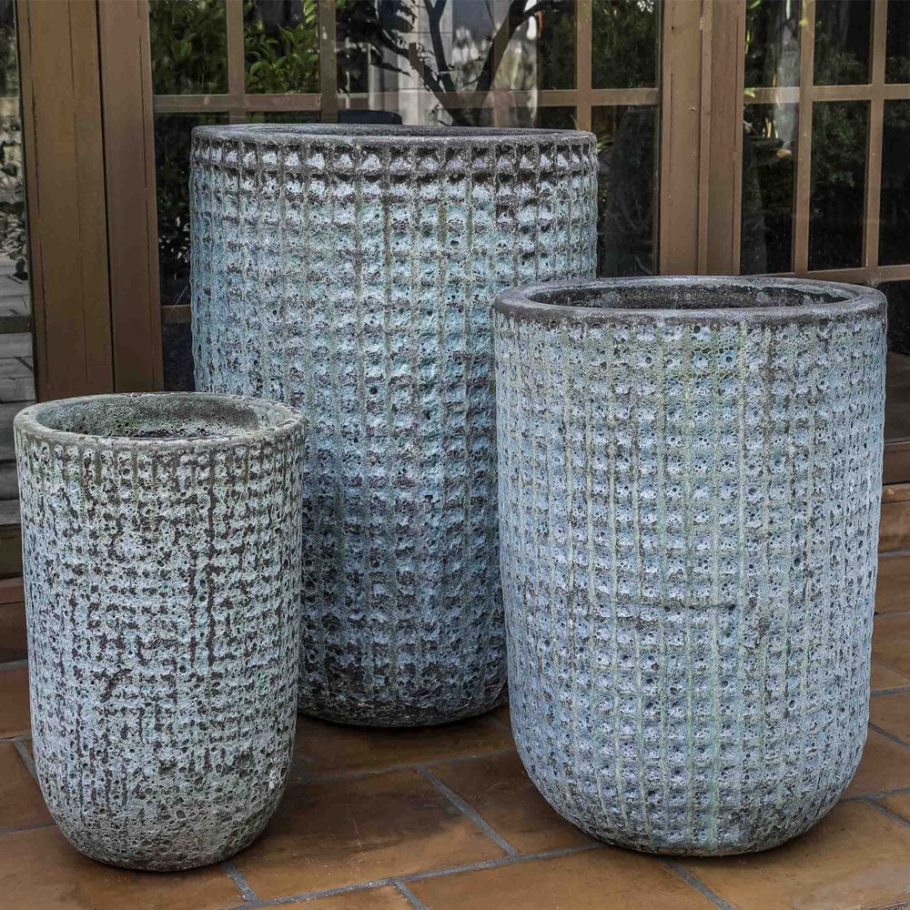 Escada Glazed Tall Planter Set of 3 in Verdigris Finish