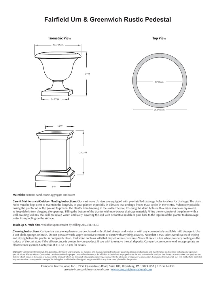 Fairfield Urn Garden Planter - Outdoor Art Pros