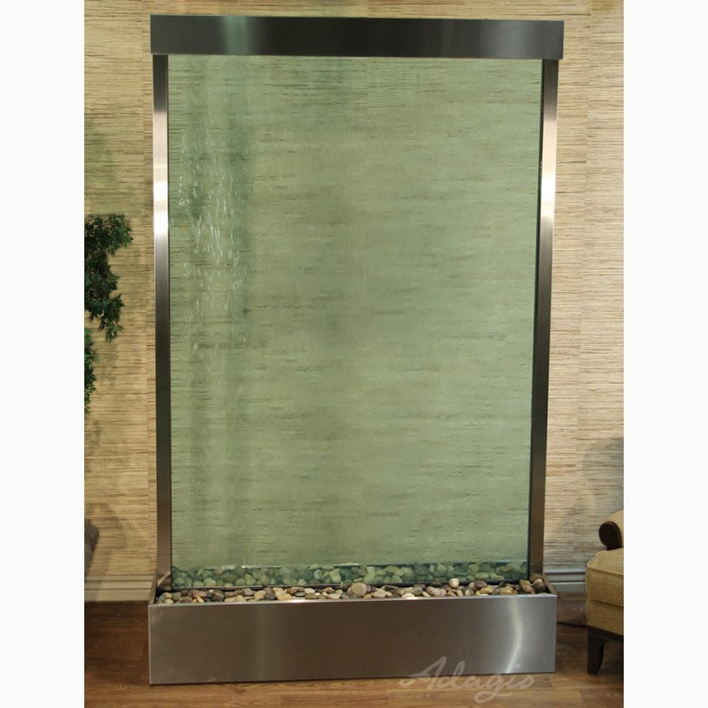 GrandeurRiver_CenteredInBase_-GreenGlass-StainlessSteel-White - Outdoor Art Pros