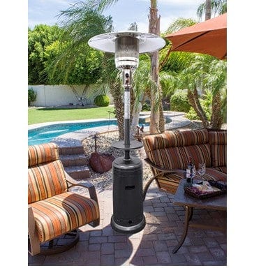 87" Tall Outdoor Patio Heater with Metal Table in Hammered Silver - Outdoor Art Pros