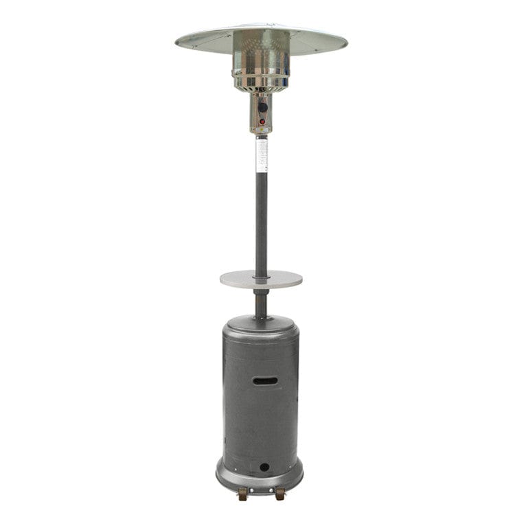 87" Tall Hammered Silver Outdoor Patio Heater with Table - Outdoor Art Pros