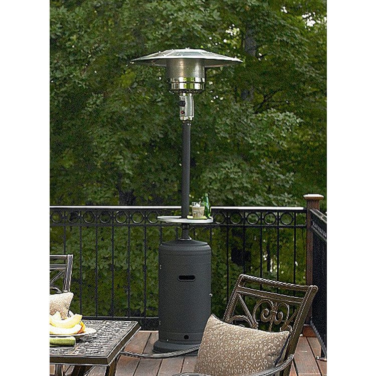 87" Tall Hammered Silver Outdoor Patio Heater with Table - Outdoor Art Pros
