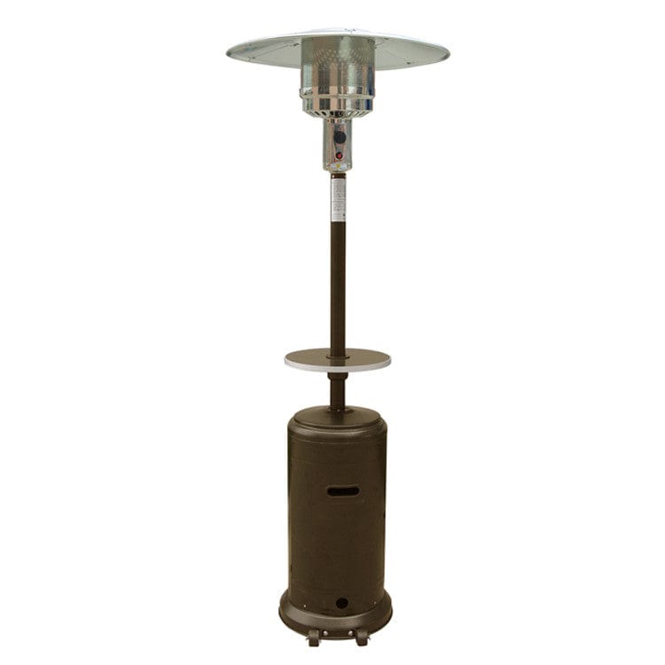 87" Tall Hammered Bronze Outdoor Patio Heater with Table - Outdoor Art Pros