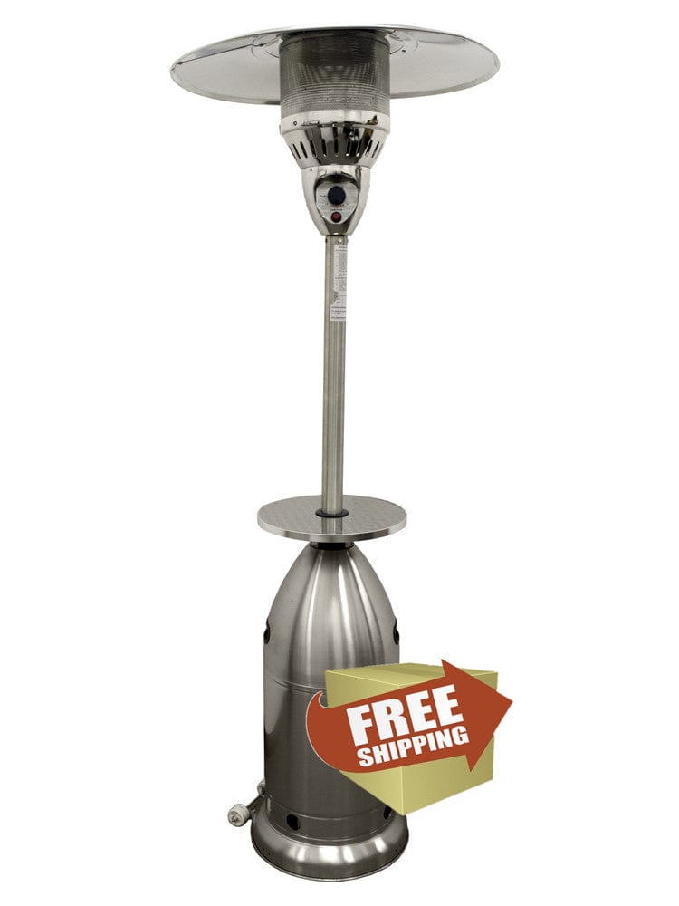 87" Tapered Stainless Steel Patio Heater with Table - Outdoor Art Pros