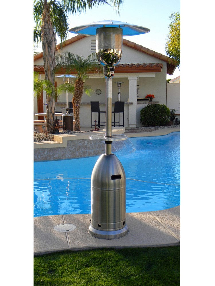 87" Tapered Stainless Steel Patio Heater with Table - Outdoor Art Pros