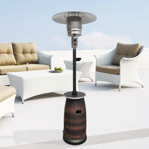 87" Tall Outdoor Resin Wicker Patio Heater with Table - Outdoor Art Pros
