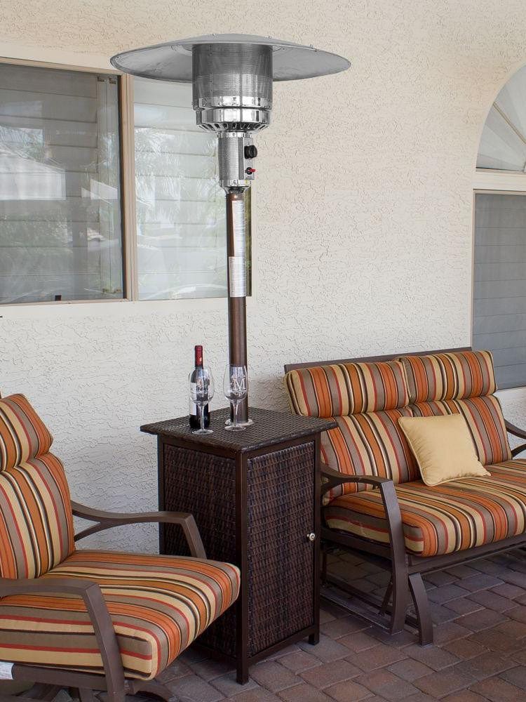 87" Tall Square Wicker Patio Heater with Table - Outdoor Art Pros