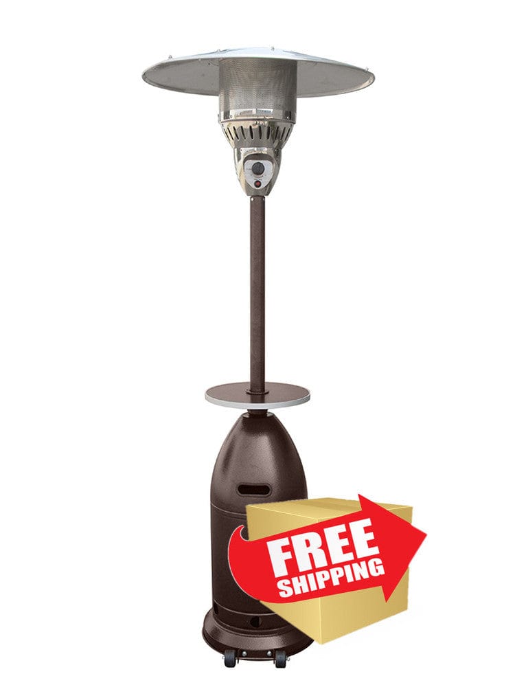 87" Tapered Hammered Bronze Outdoor Patio Heater with Table - Outdoor Art Pros