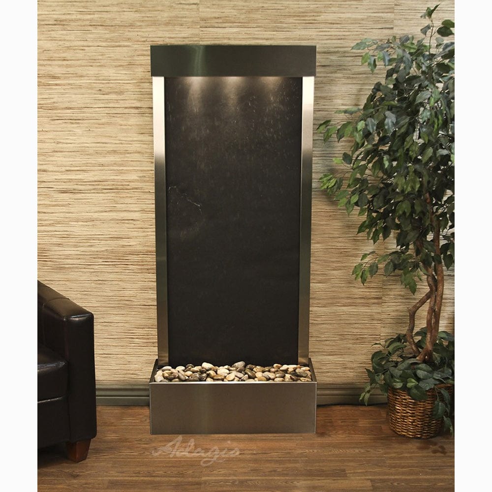 HarmonyRiver_FlushMountedTowardsRearOfTheBase_-BlackFeatherStone-StainlessSteel-White - Outdoor Art Pros