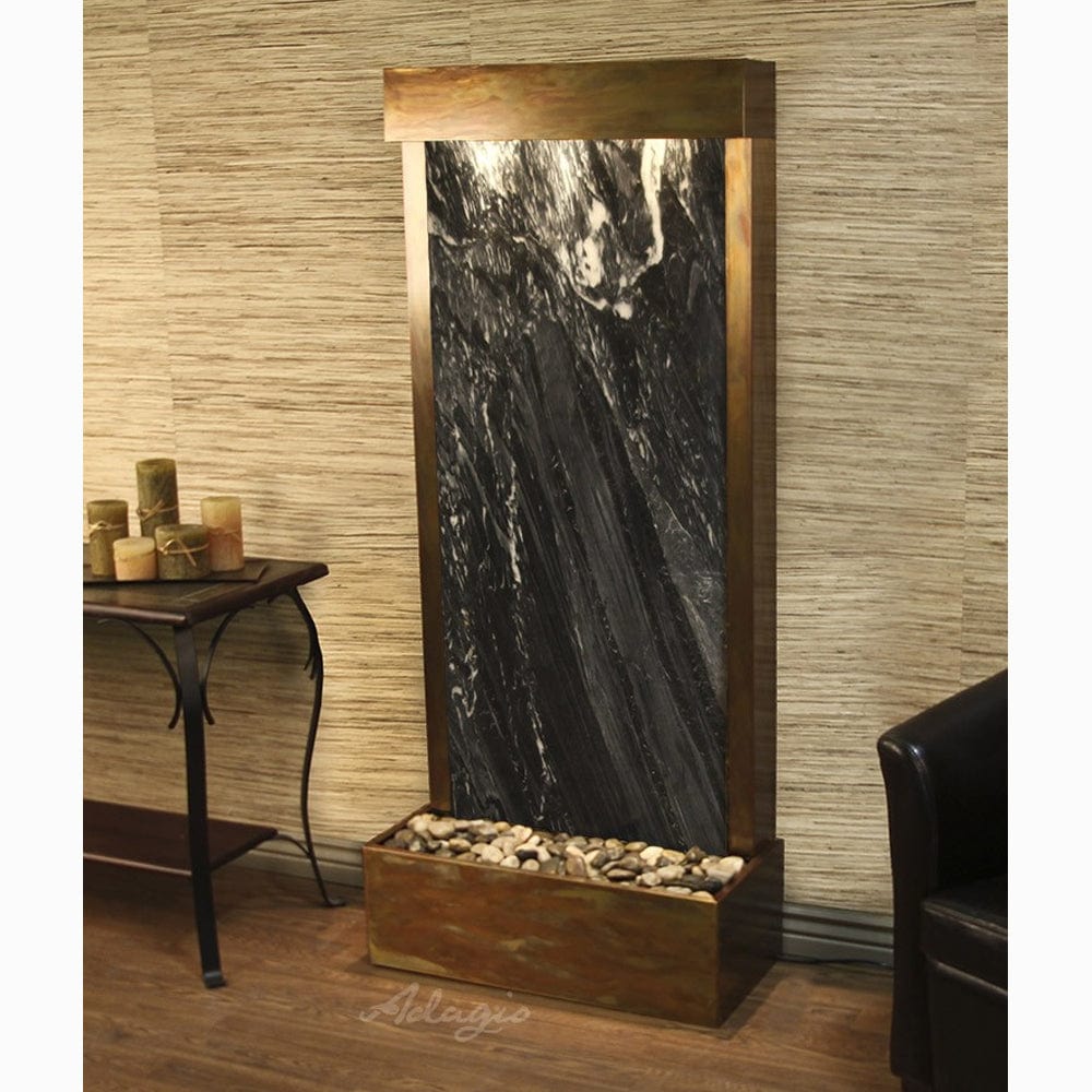 HarmonyRiver_FlushMountedTowardsRearOfTheBase_-BlackSpiderMarble-RusticCopper-White - Outdoor Art Pros