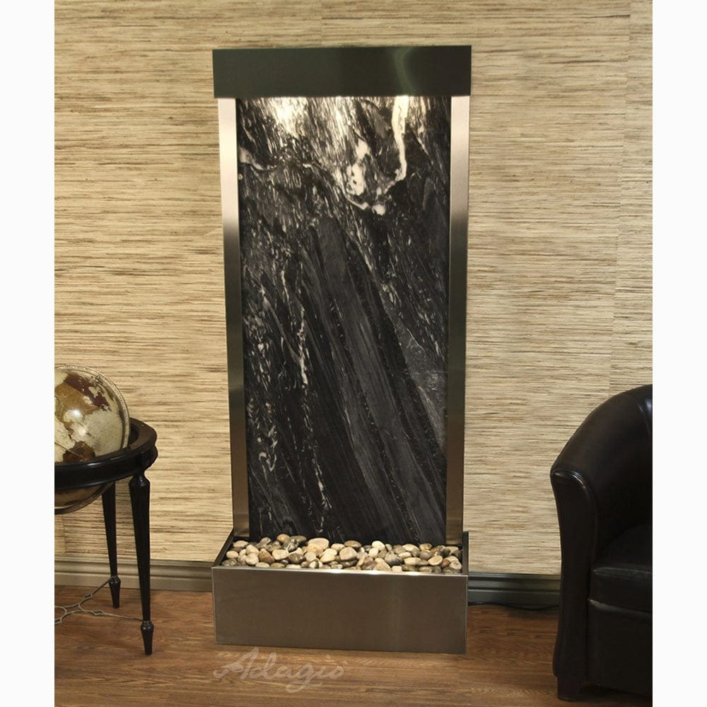 HarmonyRiver_FlushMountedTowardsRearOfTheBase_-BlackSpiderMarble-StainlessSteel-White - Outdoor Art Pros