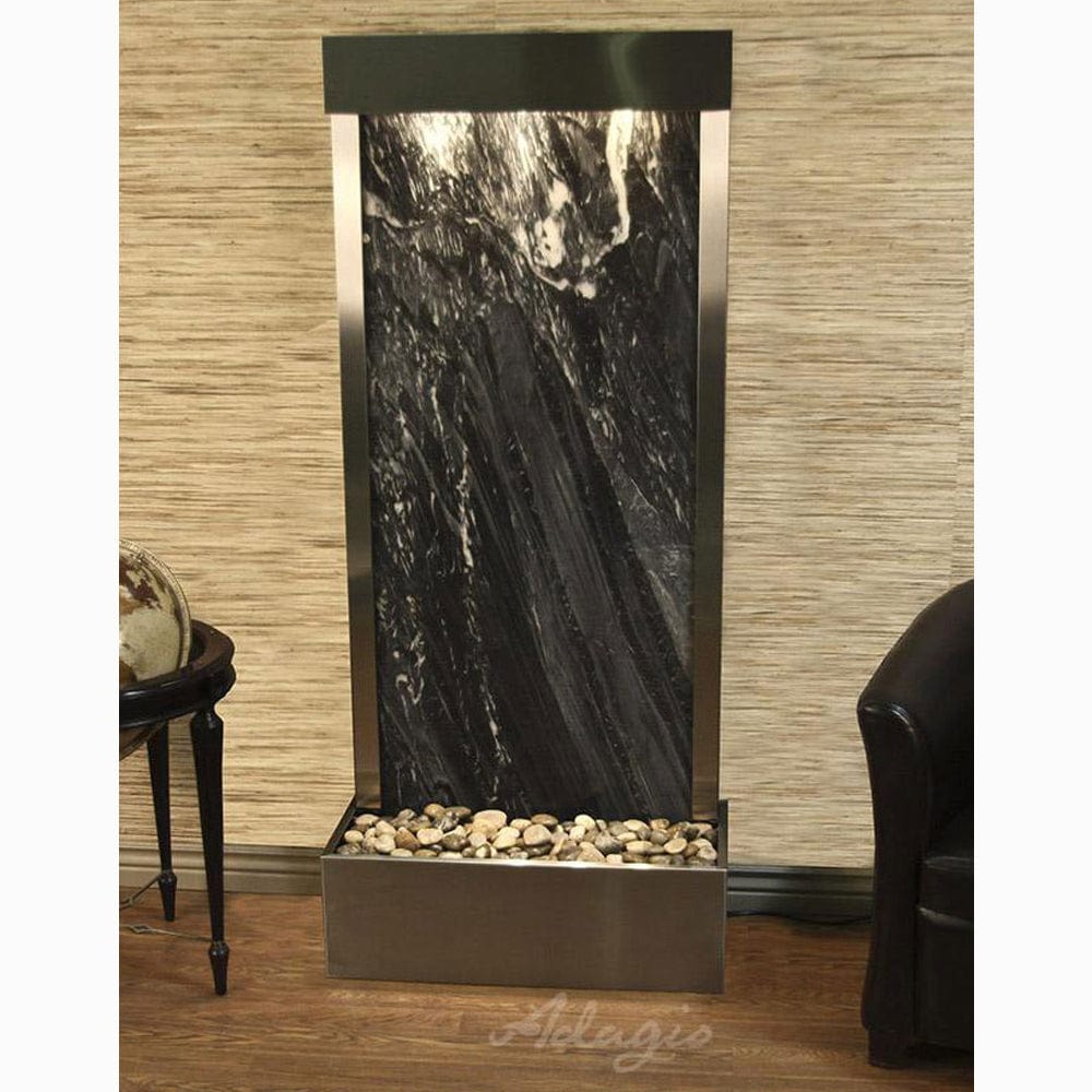 HarmonyRiver_FlushMountedTowardsRearOfTheBase_-BlackSpiderMarble-StainlessSteel-White - Outdoor Art Pros