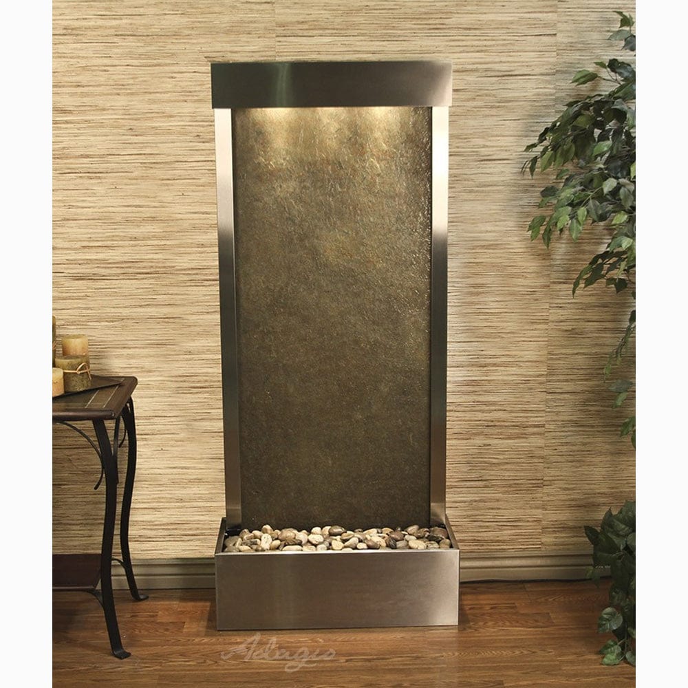 HarmonyRiver_FlushMountedTowardsRearOfTheBase_-GreenFeatherStone-StainlessSteel-White - Outdoor Art Pros