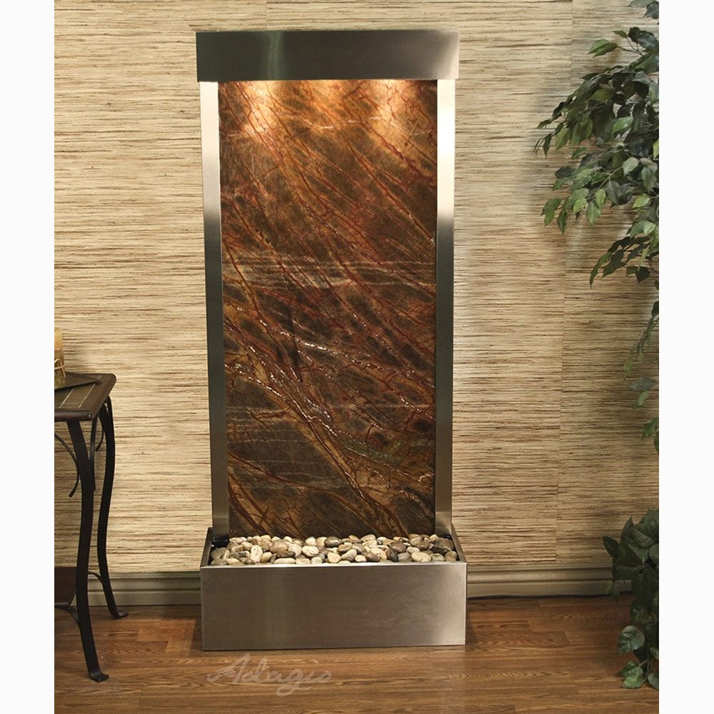 HarmonyRiver_FlushMountedTowardsRearOfTheBase_-RainforestBrownMarble-StainlessSteel-White - Outdoor Art Pros