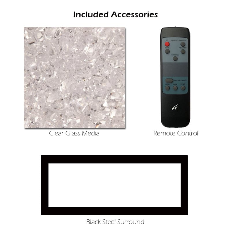 Included Accessories - 60" Extra Slim Indoor or Outdoor Built-in Electric Fireplace with Black Steel Surround - Outdoor Art Pros