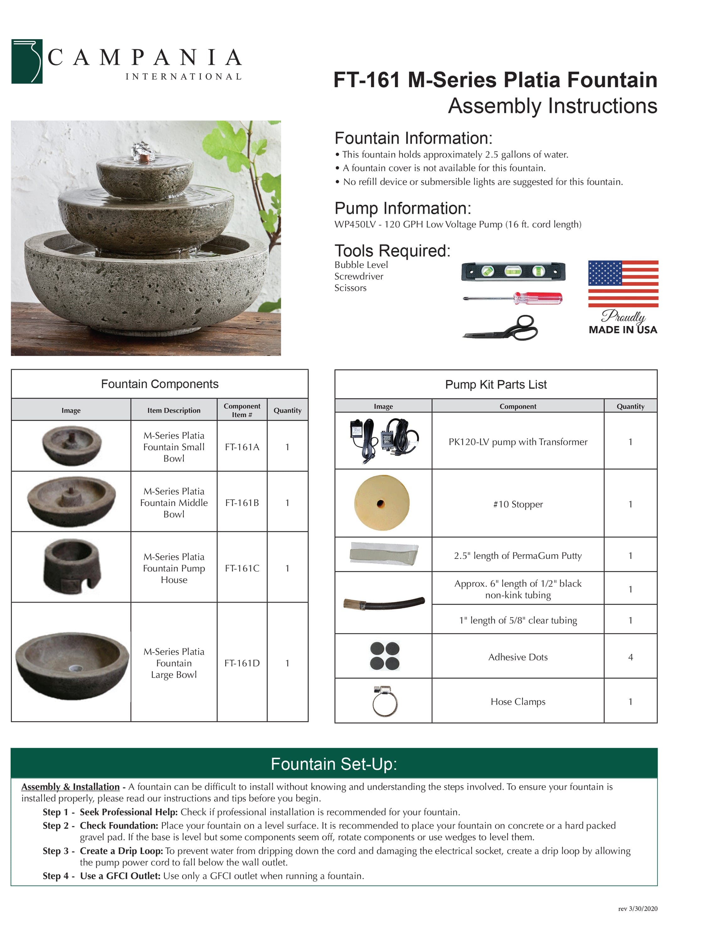 M-Series Platia Cast Stone Tabletop Garden Fountain - Outdoor Art Pros