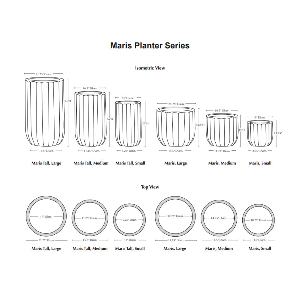 Maris Planter Set of 3 Specs - Outdoor Art Pros