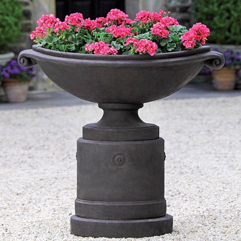 large outdoor stone plant pots Large Cast Stone Medici Pedestal Planter