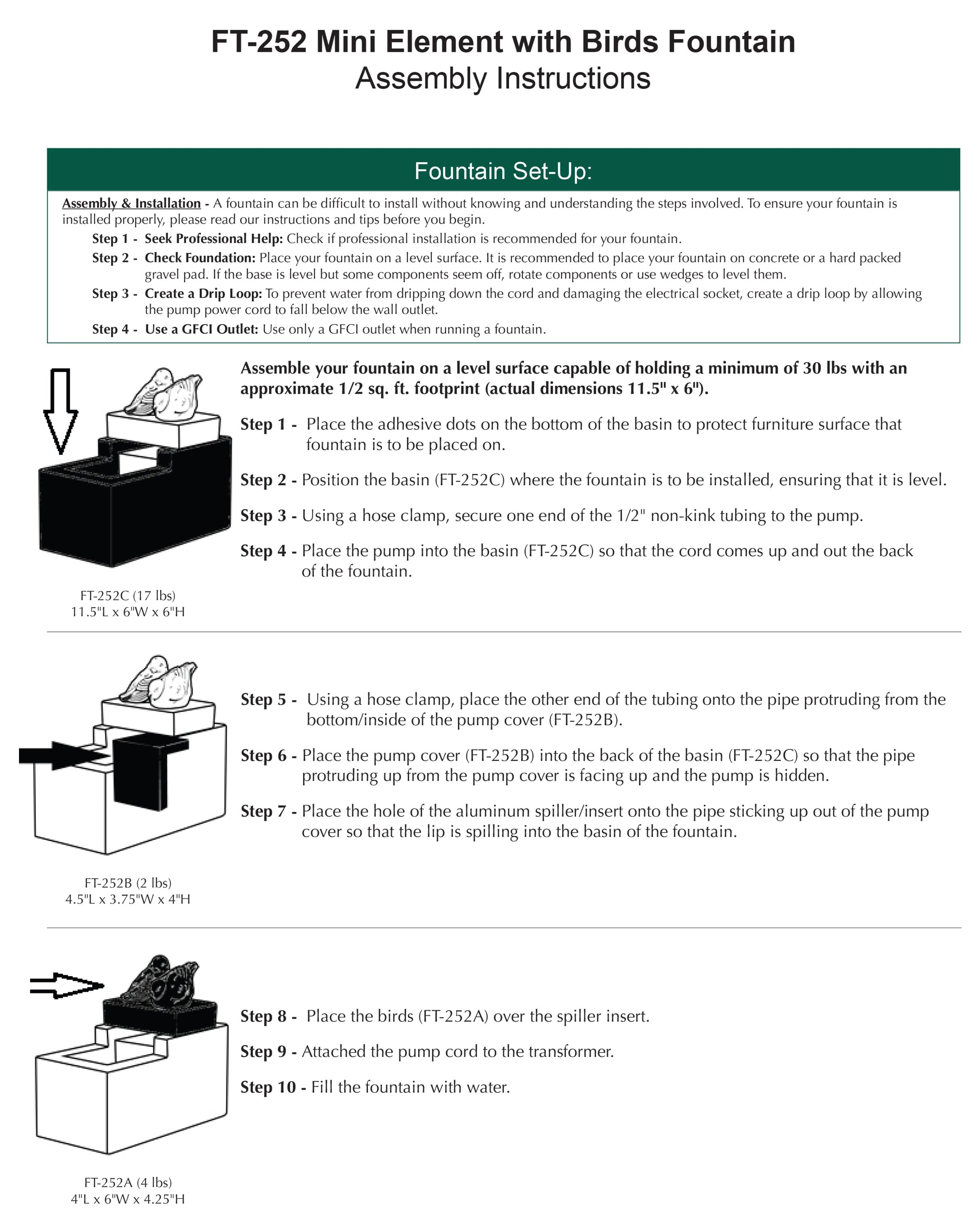 Mini Element With Birds Garden Fountain - Outdoor Art Pros