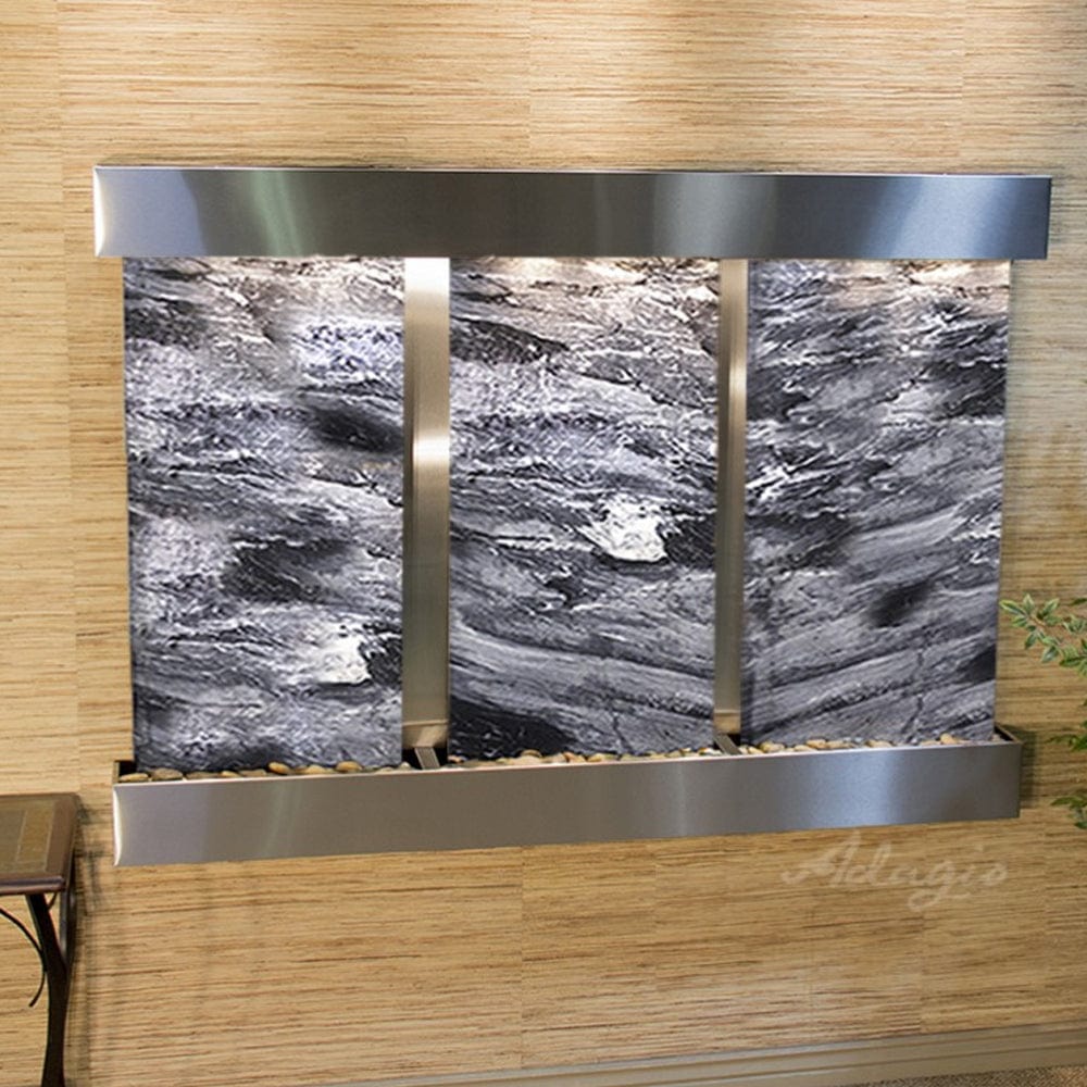 OlympusFalls-BlackSpiderMarble-StainlessSteel-SquaredCorners - Outdoor Art Pros