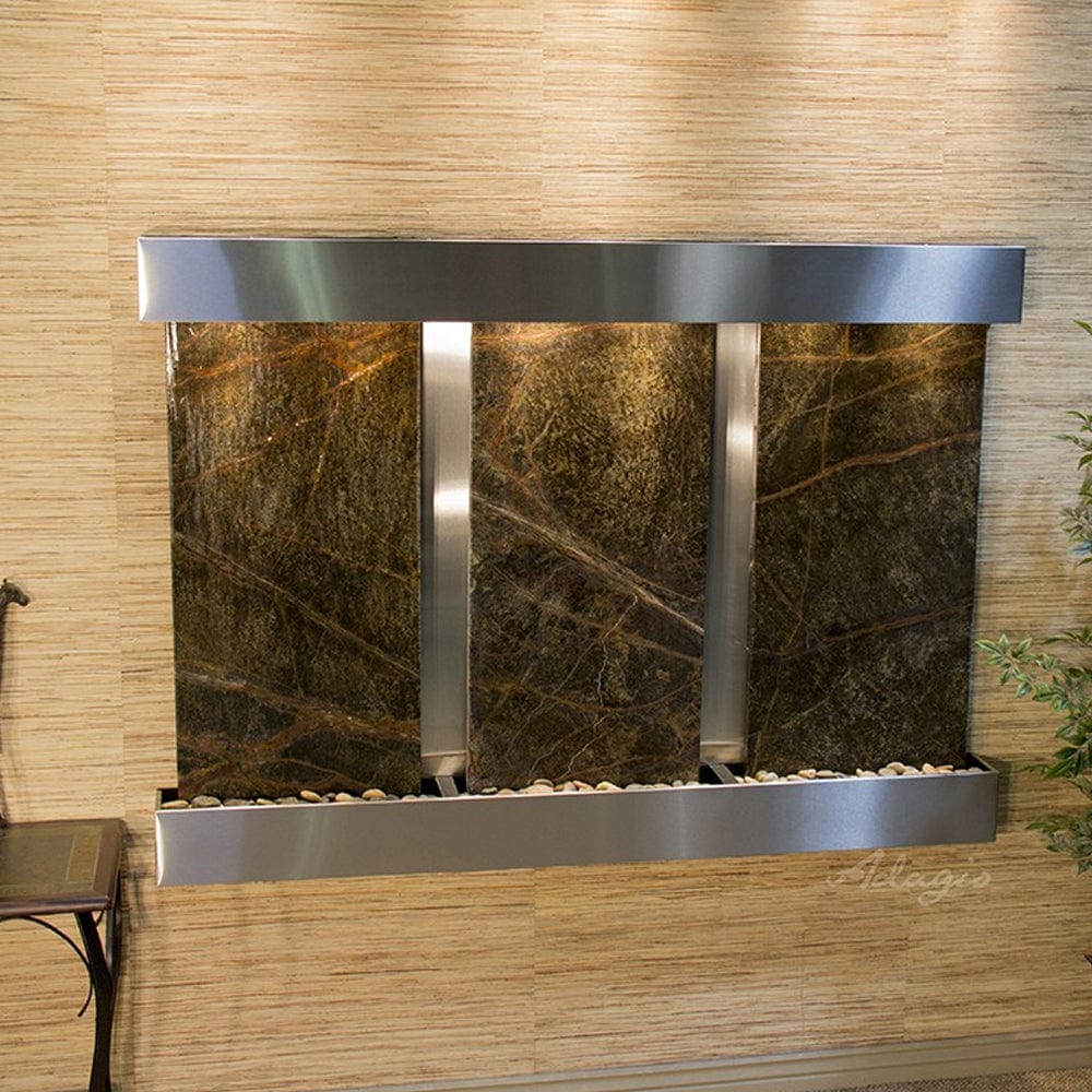 OlympusFalls-RainforestGreenMarble-StainlessSteel-SquaredCorners - Outdoor Art Pros