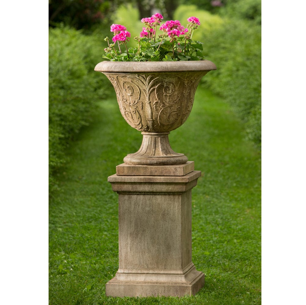 Palais Arabesque Urn on Greenwich Pedestal - Outdoor Art Pros