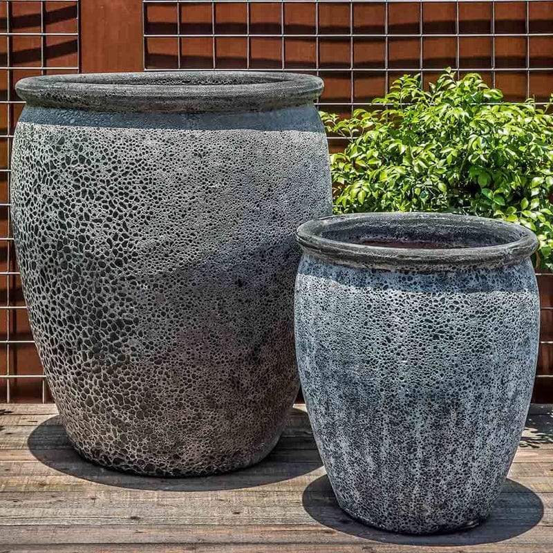 Paraiso Glazed Terra Cotta Planter Set of 2 in Fossil Grey Finish
