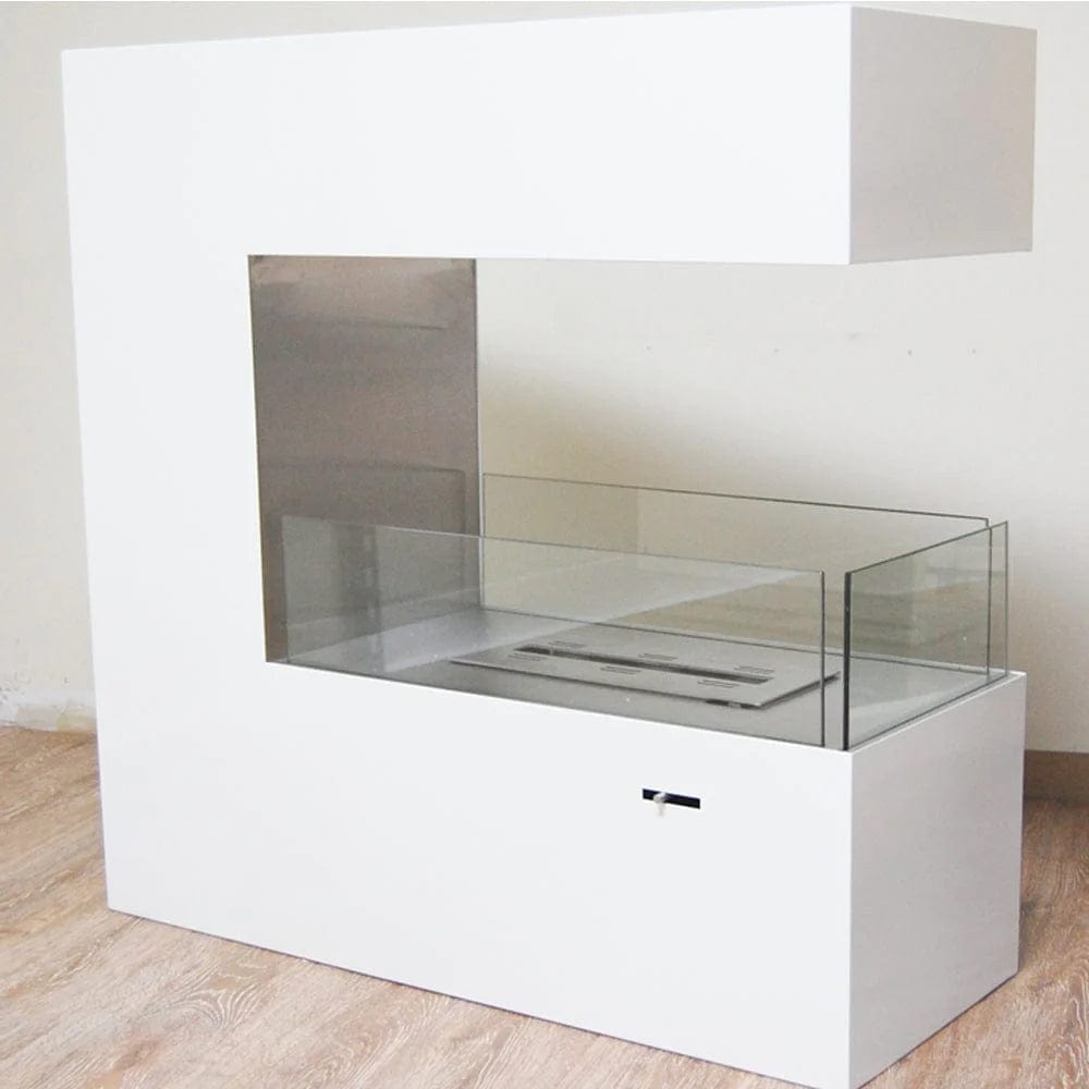 Eco-Feu Paramount 3-Sided Gloss White Biofuel Fireplace - Outdoor Art Pros