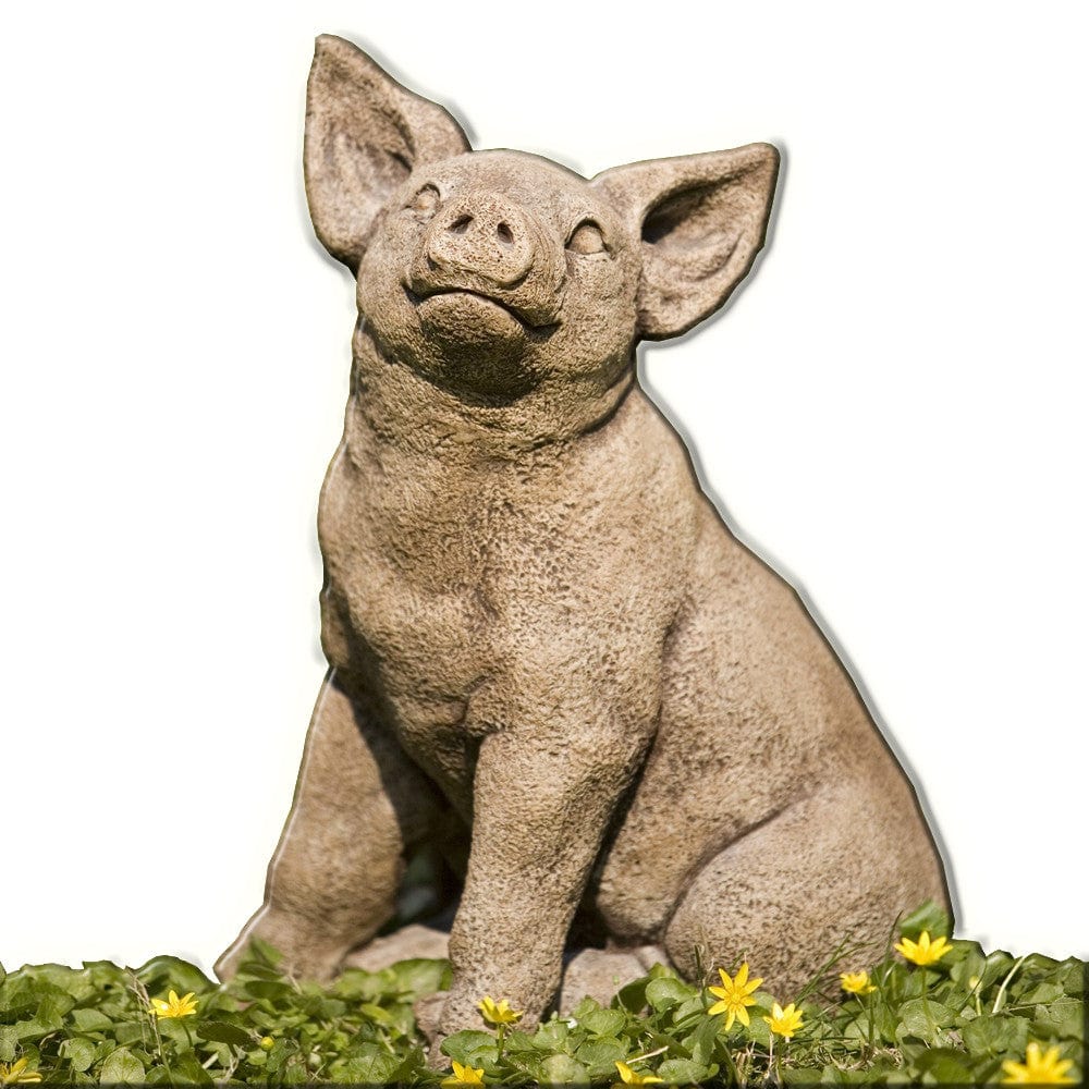 Perky Pig Cast Stone Garden Statue - Outdoor Art Pros