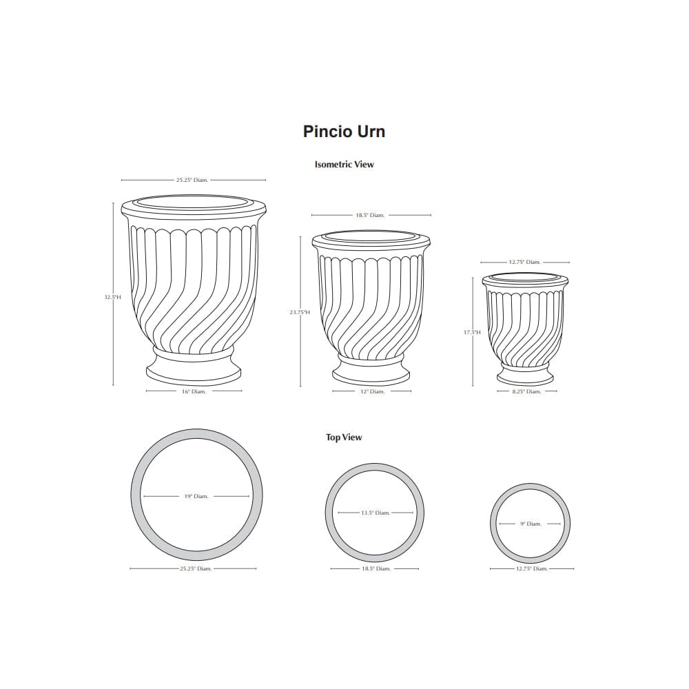 Pincio Urn Vicolo Planter Set of 3 Specs - Outdoor Art Pros