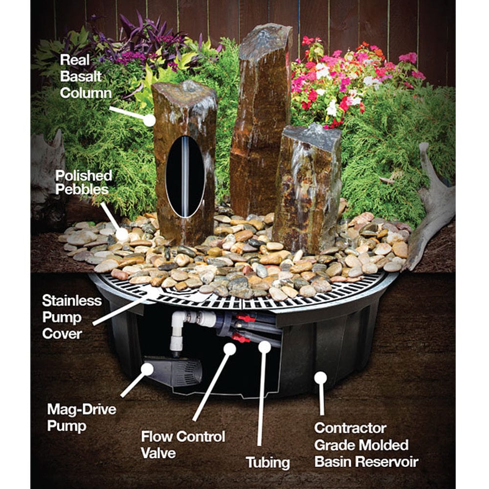 Polished Top Basalt Rock Column Fountain - Outdoor Art Pros