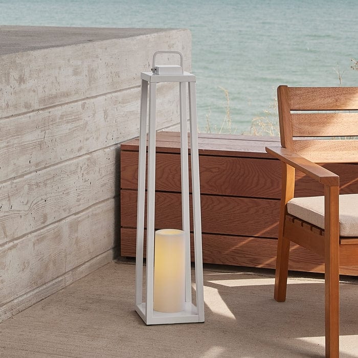 Redvale 32" Lantern with Flameless Candle in White by Real Flame - Outdoor Art Pros