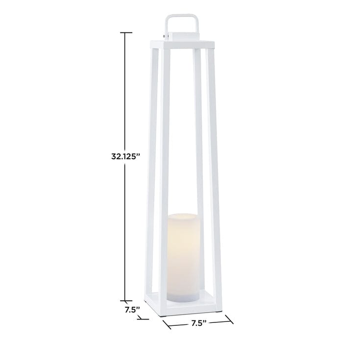 Redvale 32" Lantern with Flameless Candle in White by Real Flame - Outdoor Art Pros